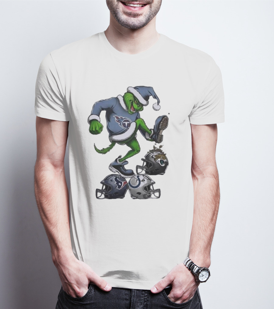 Christmas Grinch Tennessee Titans Stomping On Jaguars Texans Colts T-Shirt
