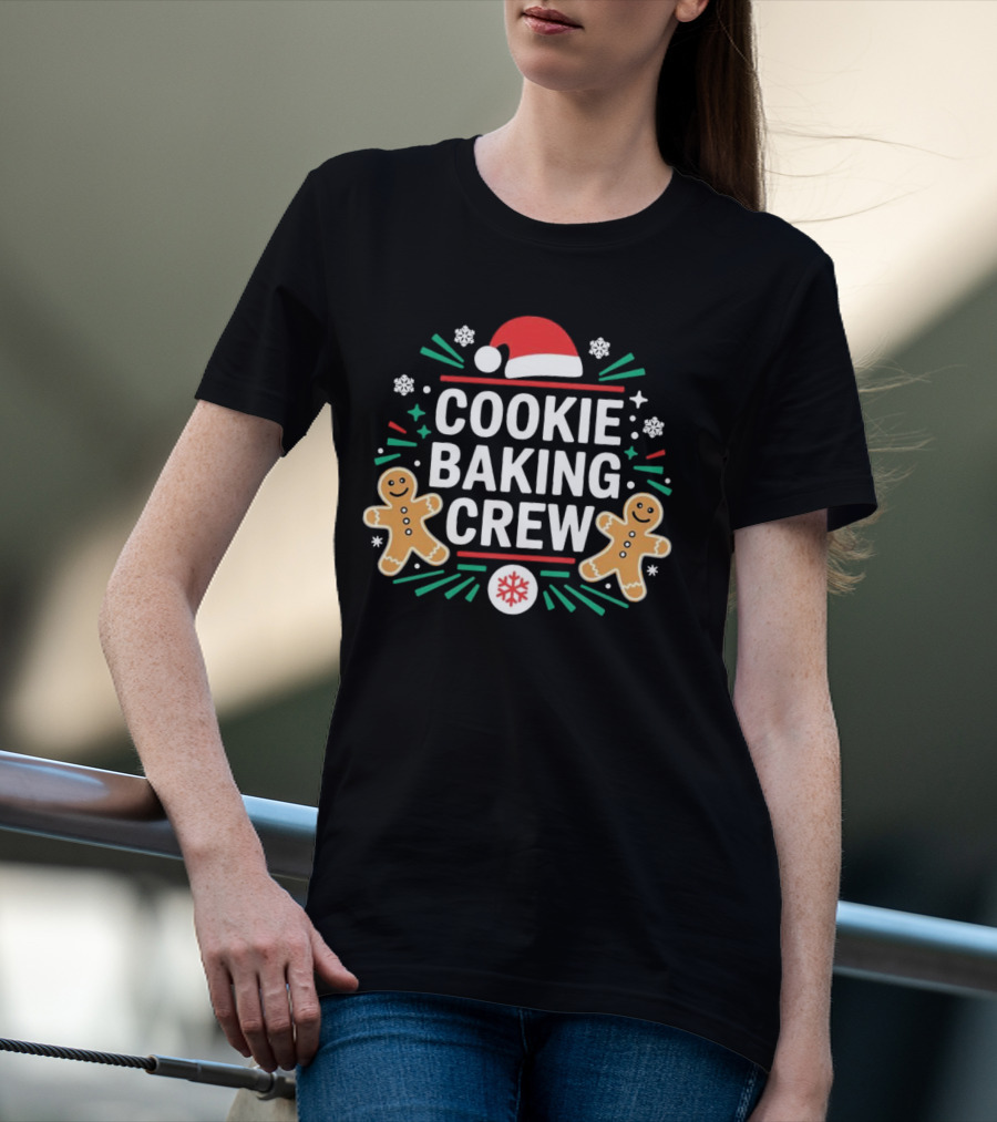 Cookie Baking Crew Christmas Gingerbread Festive Santa Hat Snowflakes T-Shirt