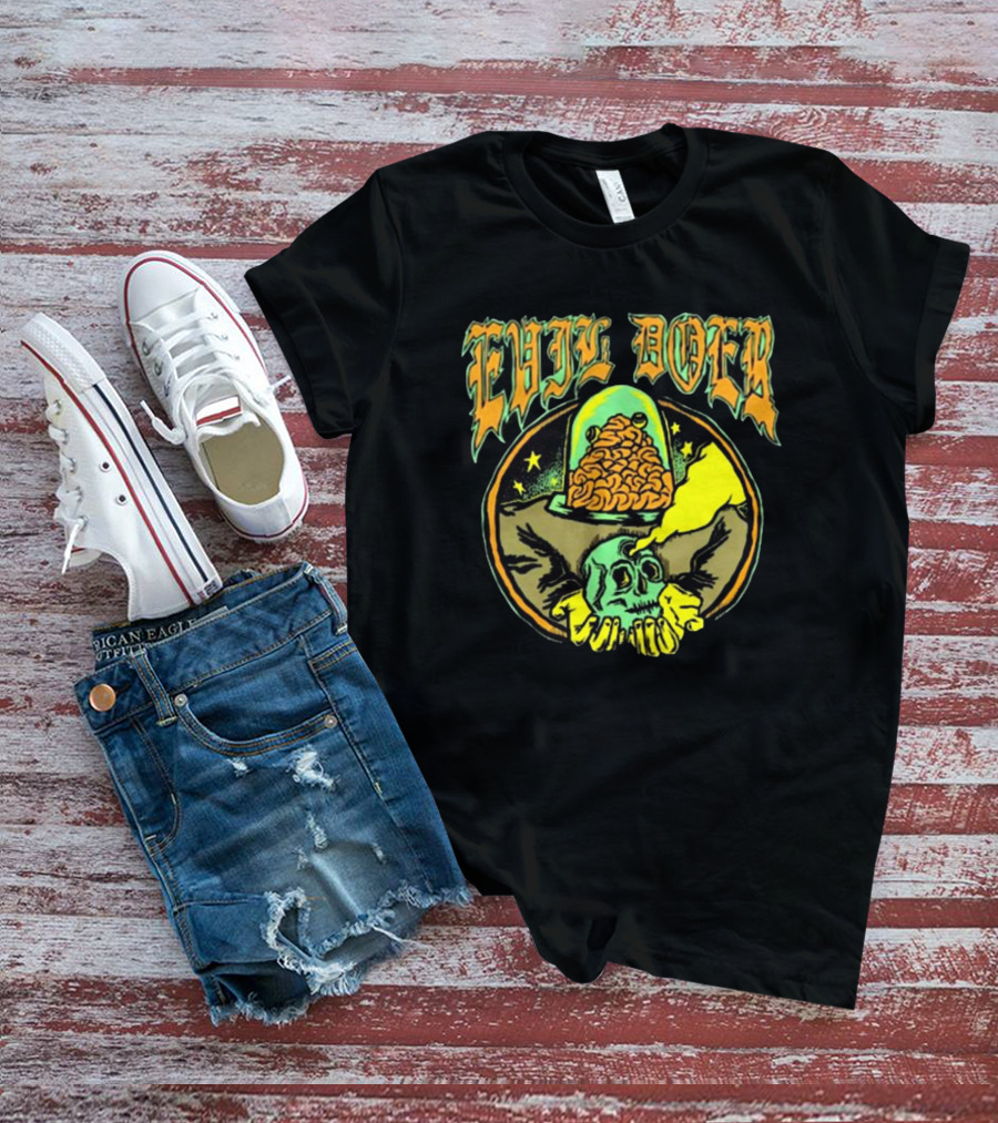 Evil Doer October Monster Skull And Brain In Jar T-Shirt