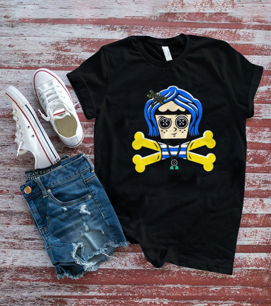 Coraline Inspired Button Eyed Crossbones By Johnny Cupcakes T-Shirt