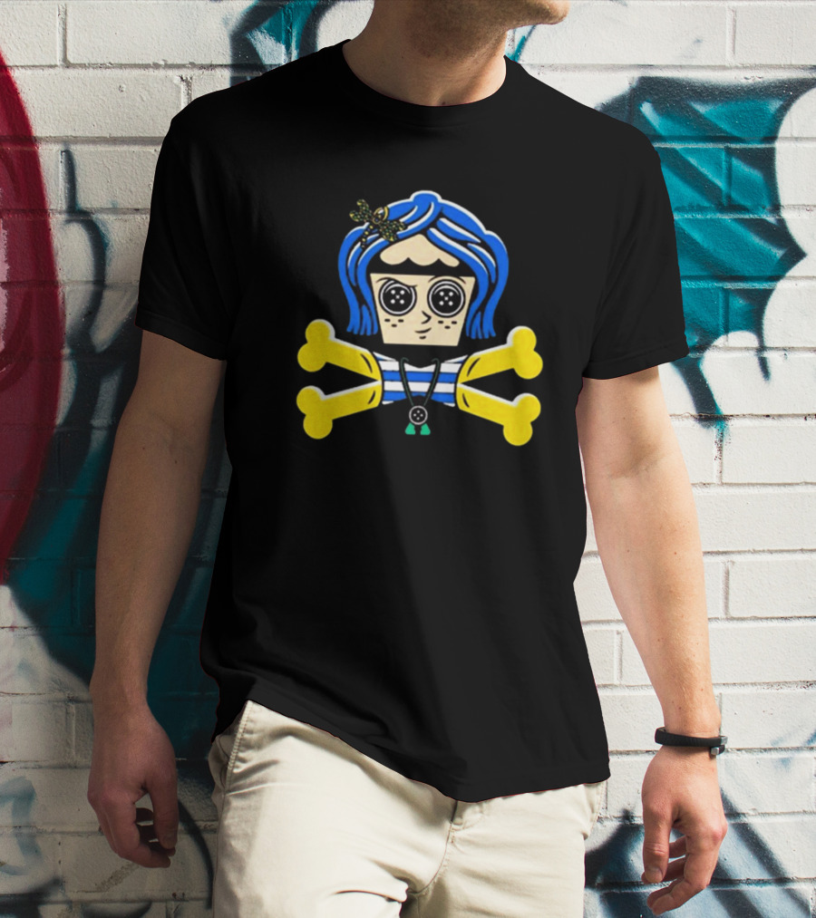 Coraline Inspired Button Eyed Crossbones By Johnny Cupcakes T-Shirt