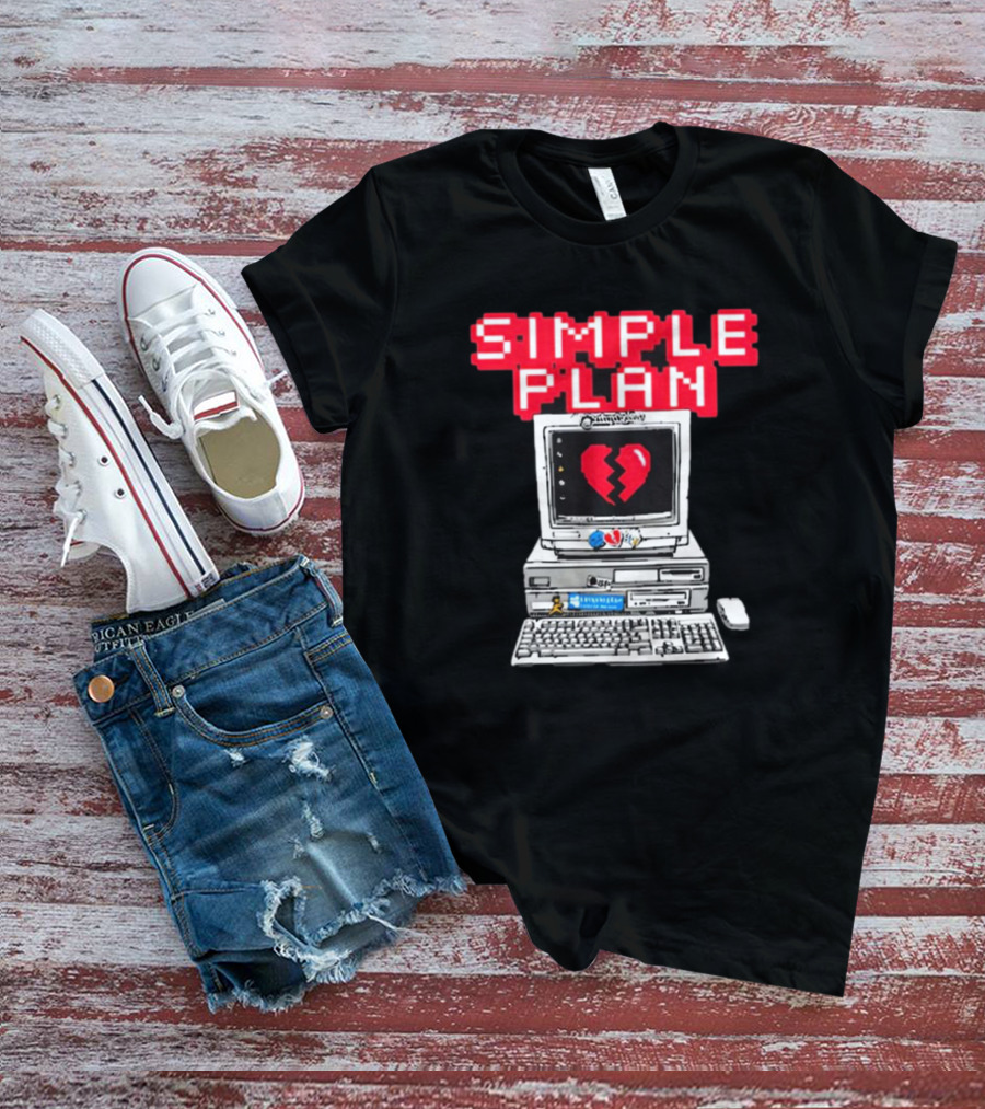 Simple Plan Retro Computer With Broken Heart Symbol T-Shirt
