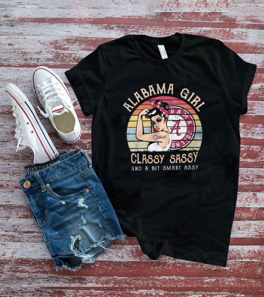 Alabama Crimson Tide Girl Classy Sassy And A Bit Smart Assy Vintage Circle T-Shirt