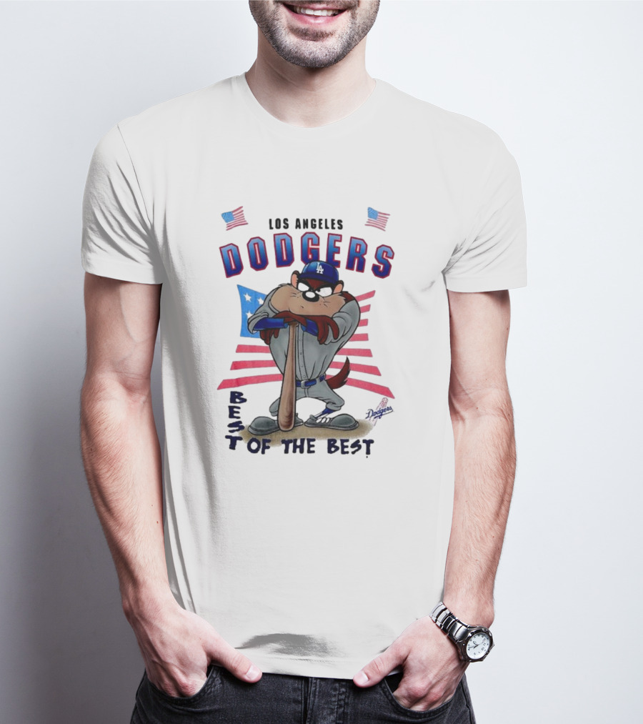 Los Angeles Dodgers Best Of The Best With Mascot And American Flags T-Shirt