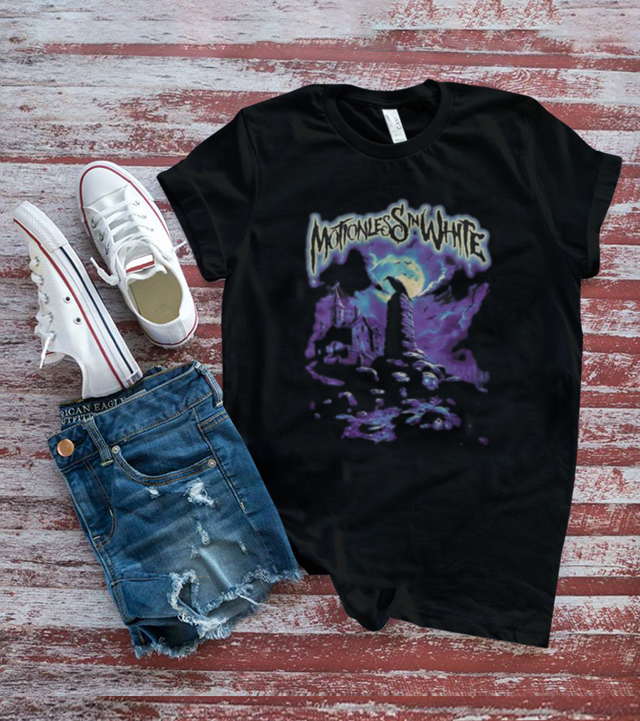 Motionless In White Cemetery Haunted House With Moon And Crow T-Shirt