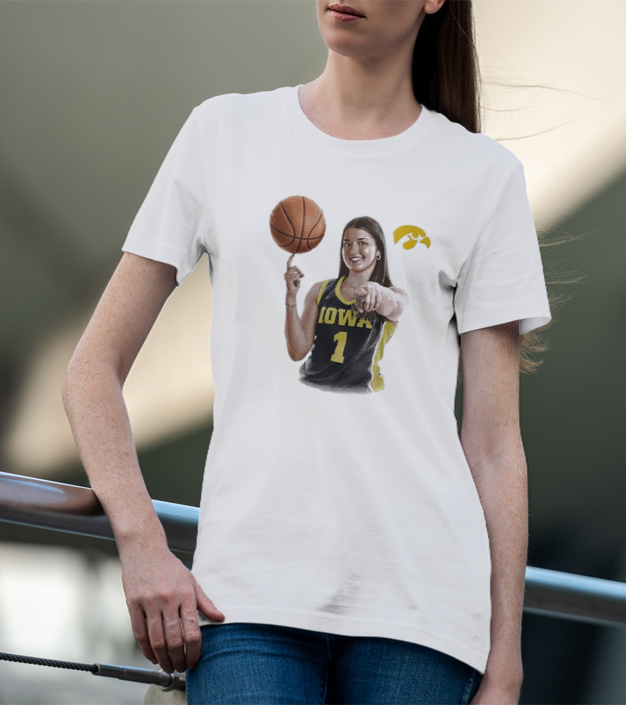 Taylor Stremlow Iowa Basketball Number 1 Portrait Signature With Team T-Shirt