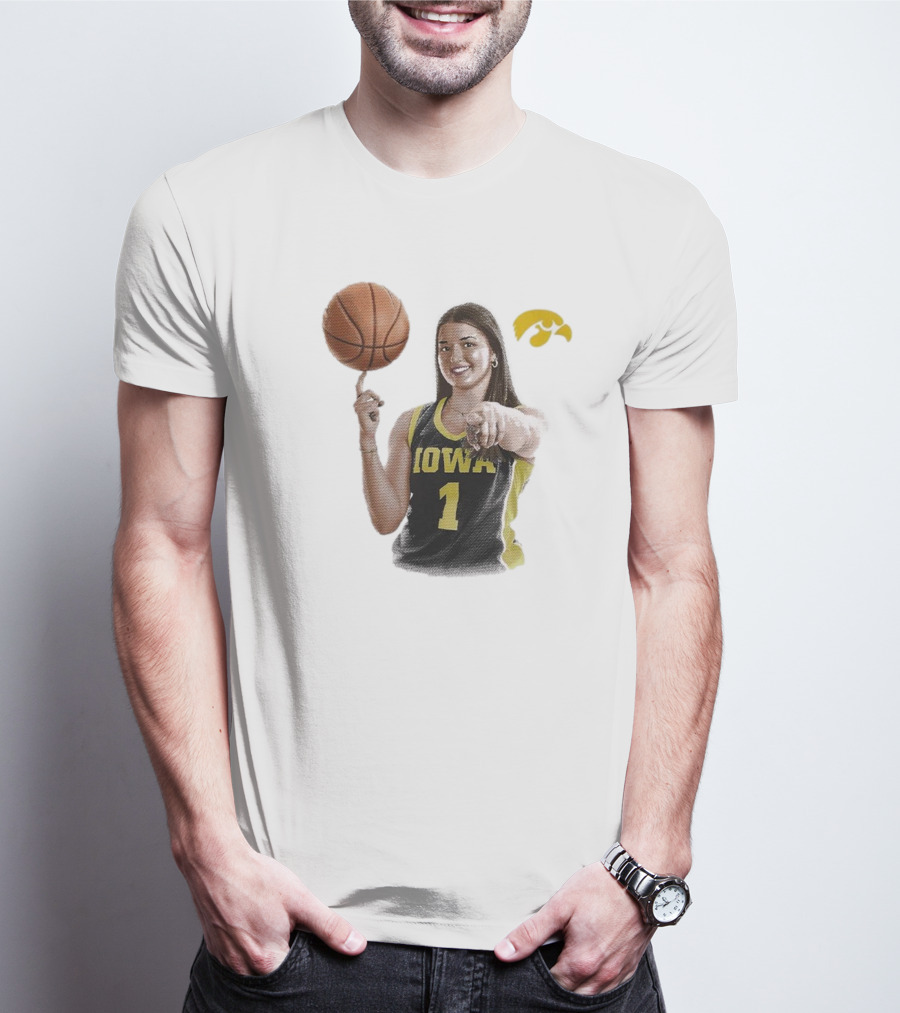 Taylor Stremlow Iowa Basketball Number 1 Portrait Signature With Team T-Shirt