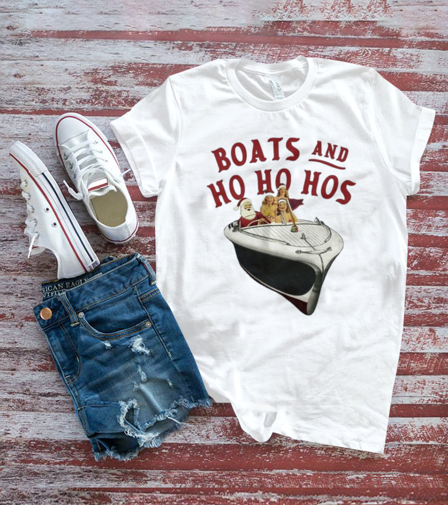 Boats And Ho Ho Hos Santa And Crew On A Christmas Boat T-Shirt