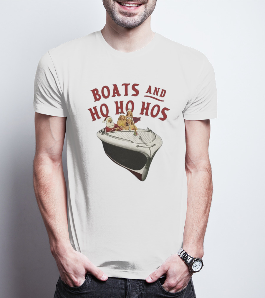Boats And Ho Ho Hos Santa And Crew On A Christmas Boat T-Shirt