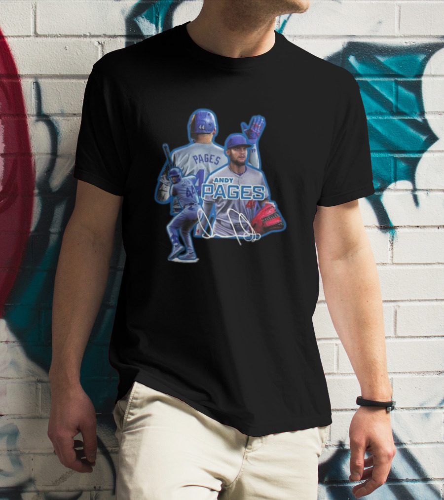 Andy Pages LA Dodgers Baseball 44 Signature Player Collage T-Shirt