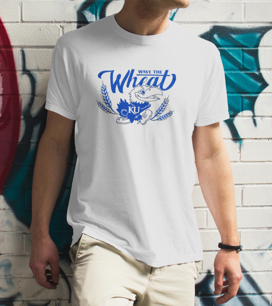 Wave The Wheat Kansas Jayhawks KU Mascot And Wheat Sheaves T-Shirt