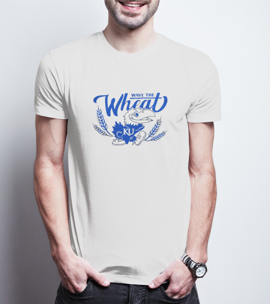 Wave The Wheat Kansas Jayhawks KU Mascot And Wheat Sheaves T-Shirt