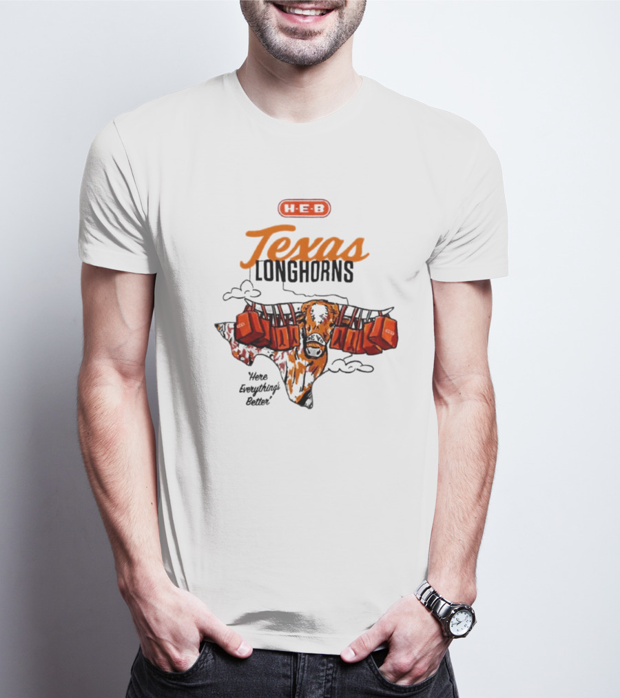 H-E-B Texas Longhorns Here Everything's Better Hook 'em Horns T-Shirt