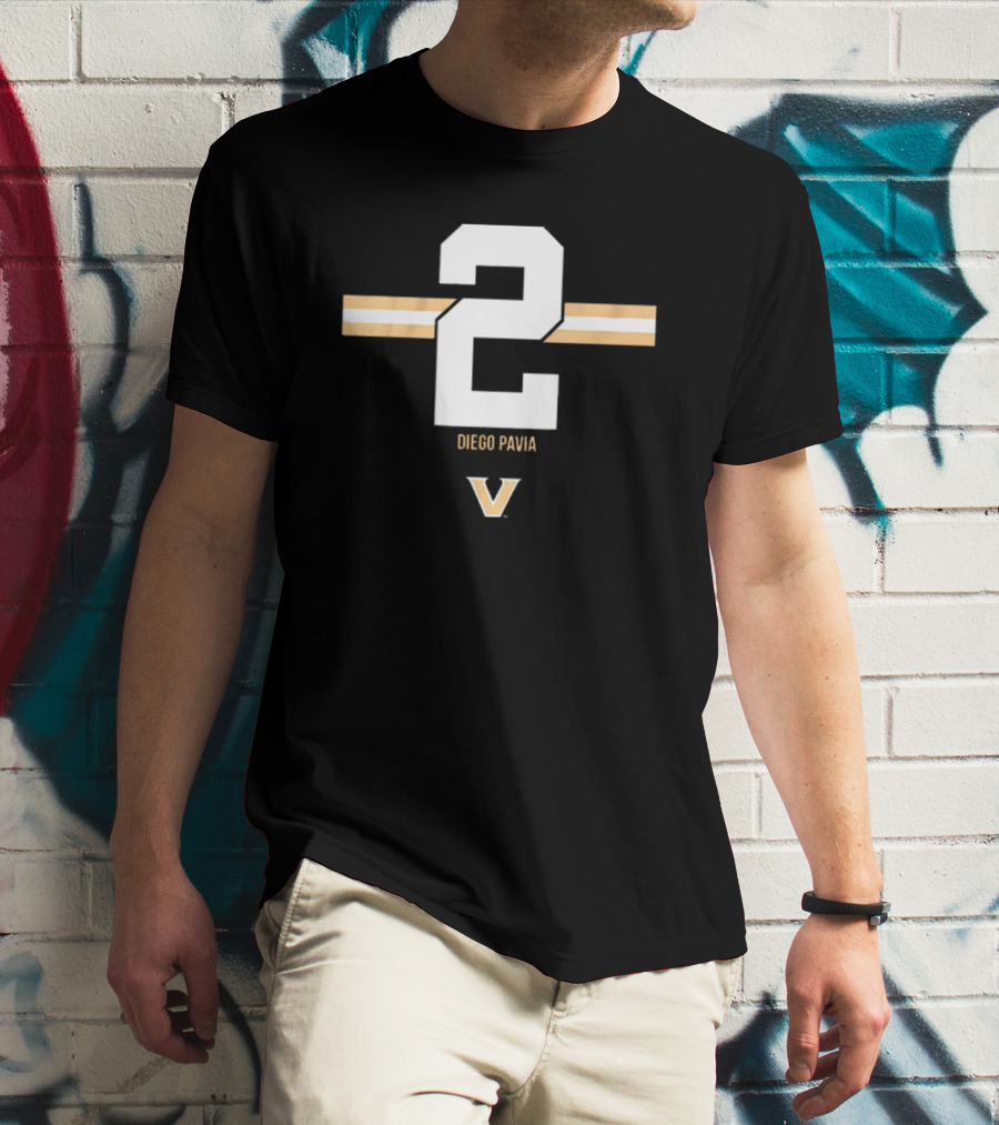 2 Diego Pavia Vanderbilt Commodores Football Stripe T-Shirt