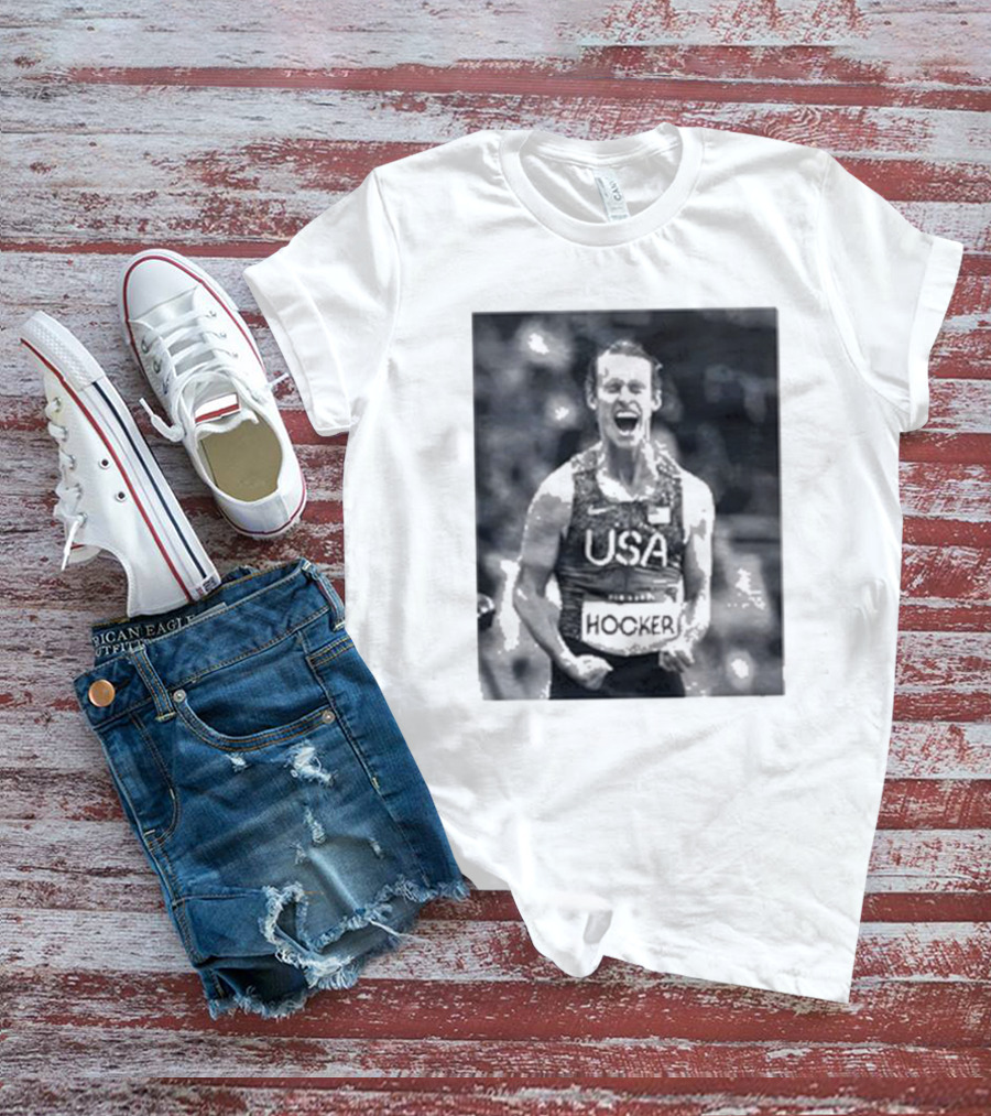 USA Cole Hocker Olympic Photo Signature T-Shirt