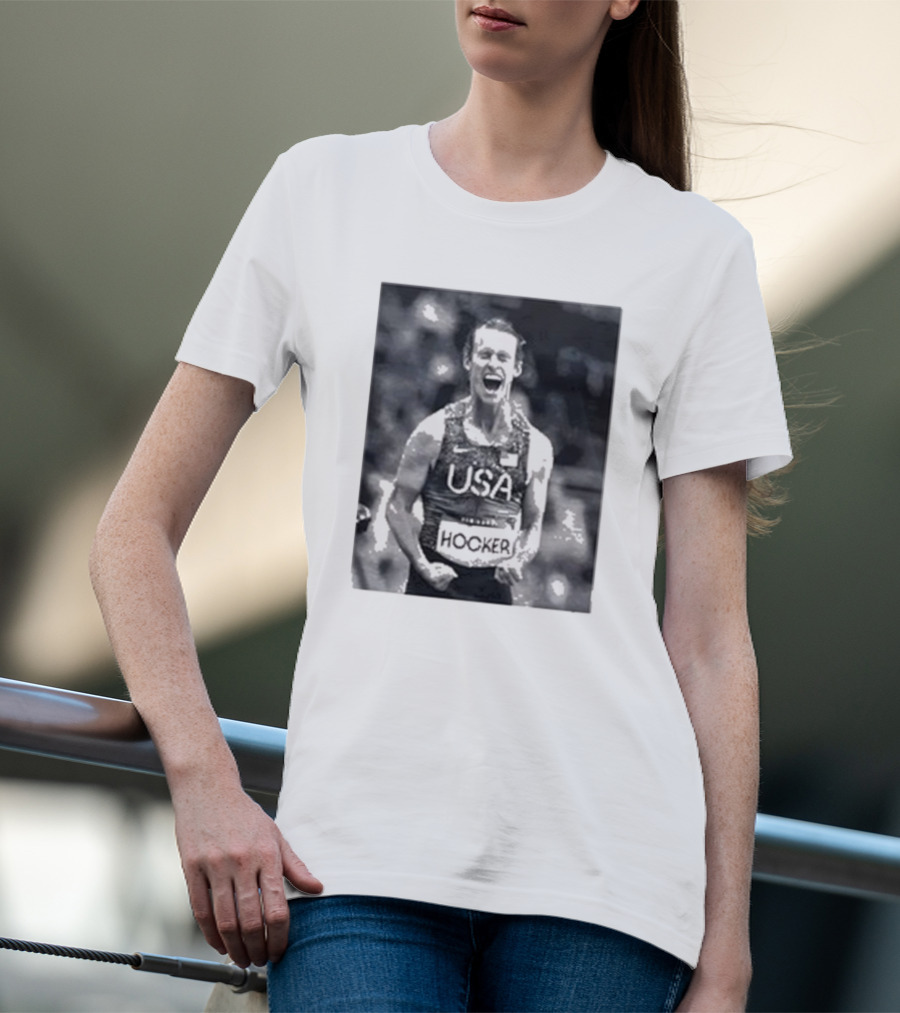 USA Cole Hocker Olympic Photo Signature T-Shirt