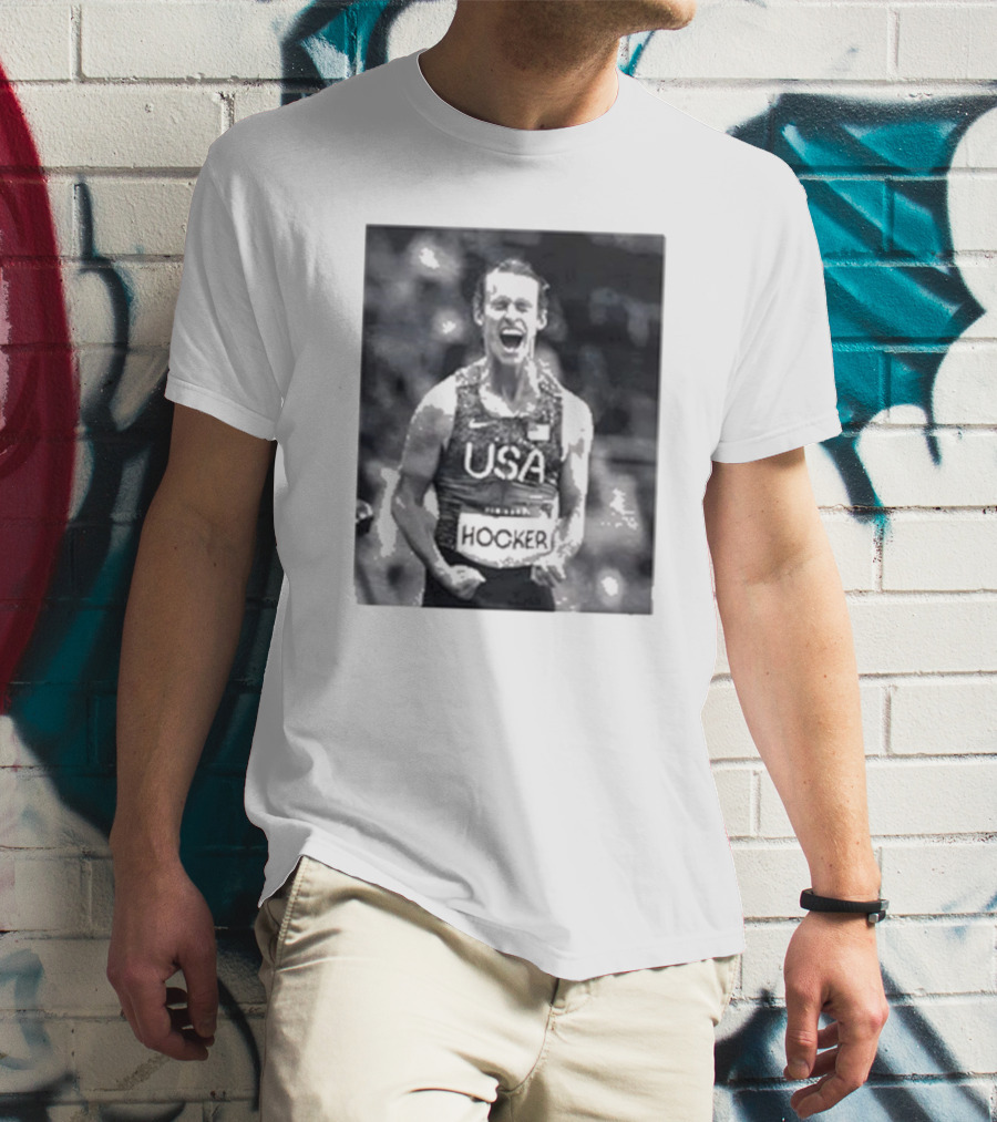 USA Cole Hocker Olympic Photo Signature T-Shirt