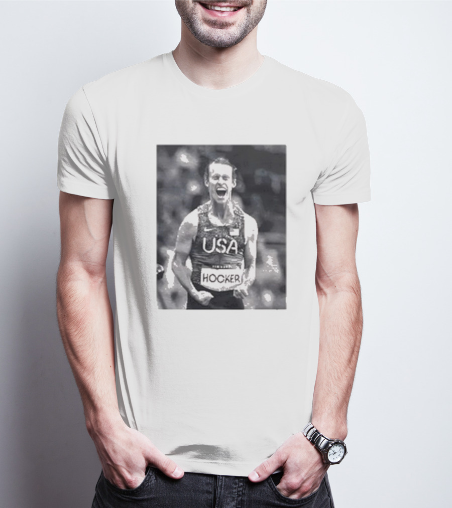 USA Cole Hocker Olympic Photo Signature T-Shirt