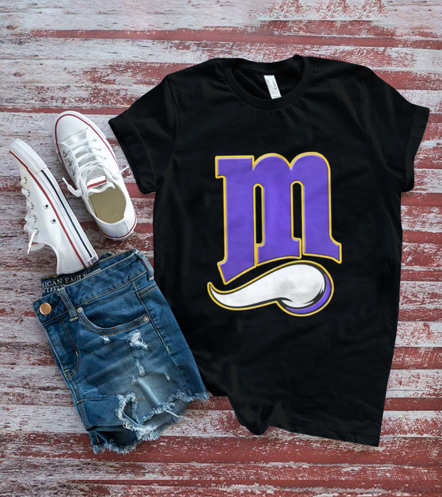 Minnesota Vikings And Minnesota Twins M Logo Fusion In Purple And White T-Shirt