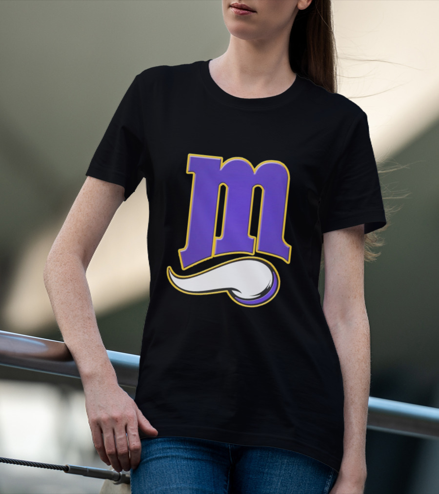 Minnesota Vikings And Minnesota Twins M Logo Fusion In Purple And White T-Shirt