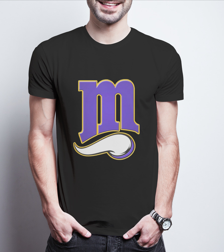 Minnesota Vikings And Minnesota Twins M Logo Fusion In Purple And White T-Shirt