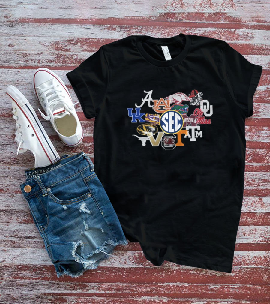 SEC Charcoal Fade Short Sleeve T With University Logos And Mascots T-Shirt