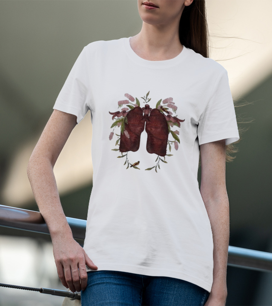 Natural Maroon Lungs Botanical Embellishment T-Shirt