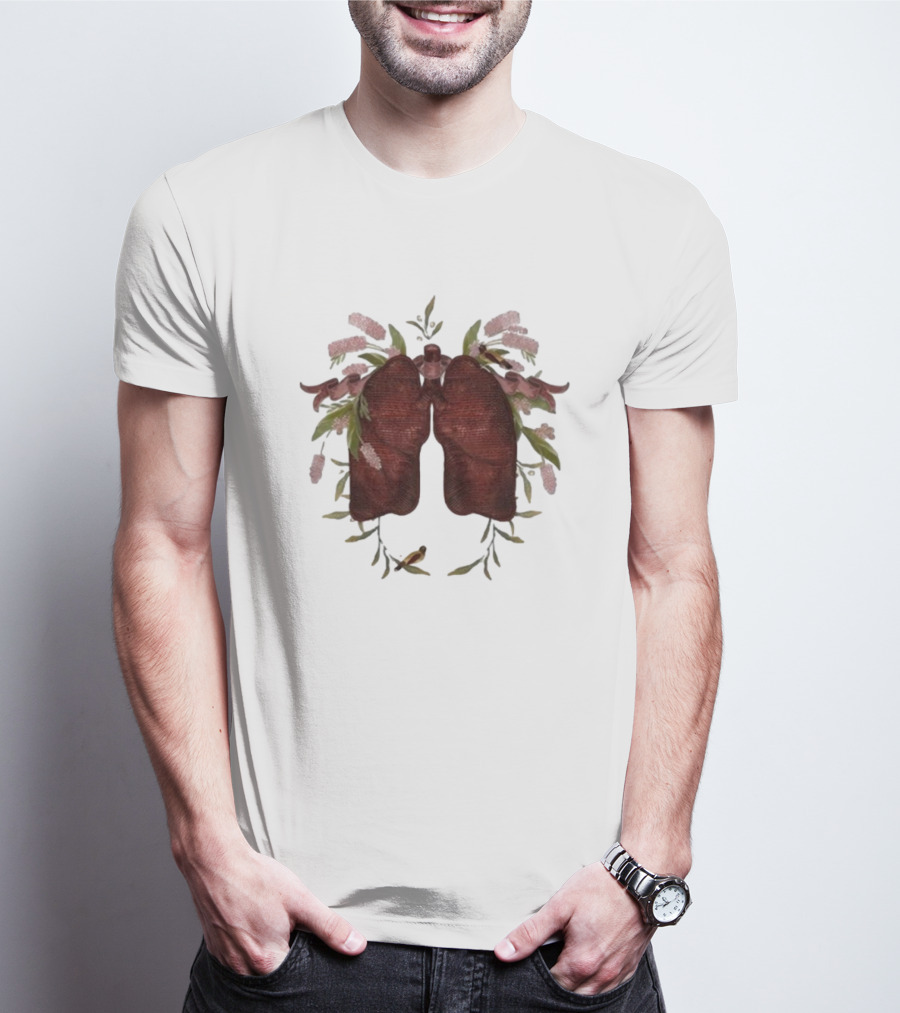 Natural Maroon Lungs Botanical Embellishment T-Shirt