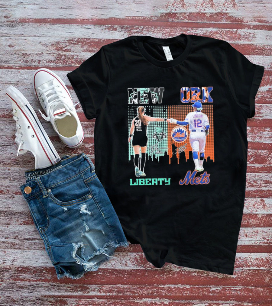 New York Liberty Ionescu Mets Francisco Lindor Signatures T-Shirt