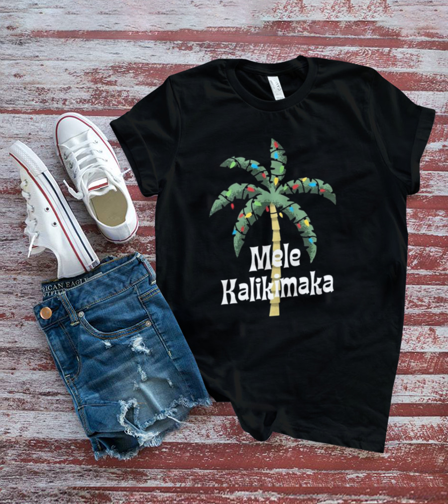 Mele Kalikimaka Christmas Palm Tree With Holiday Lights T-Shirt