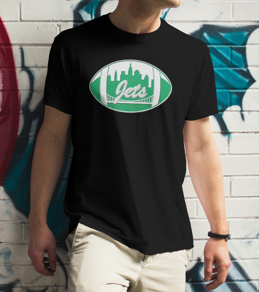 New York Jets Mets Skyline Green Football Bridge Logo NFL MLB Mashup T-Shirt