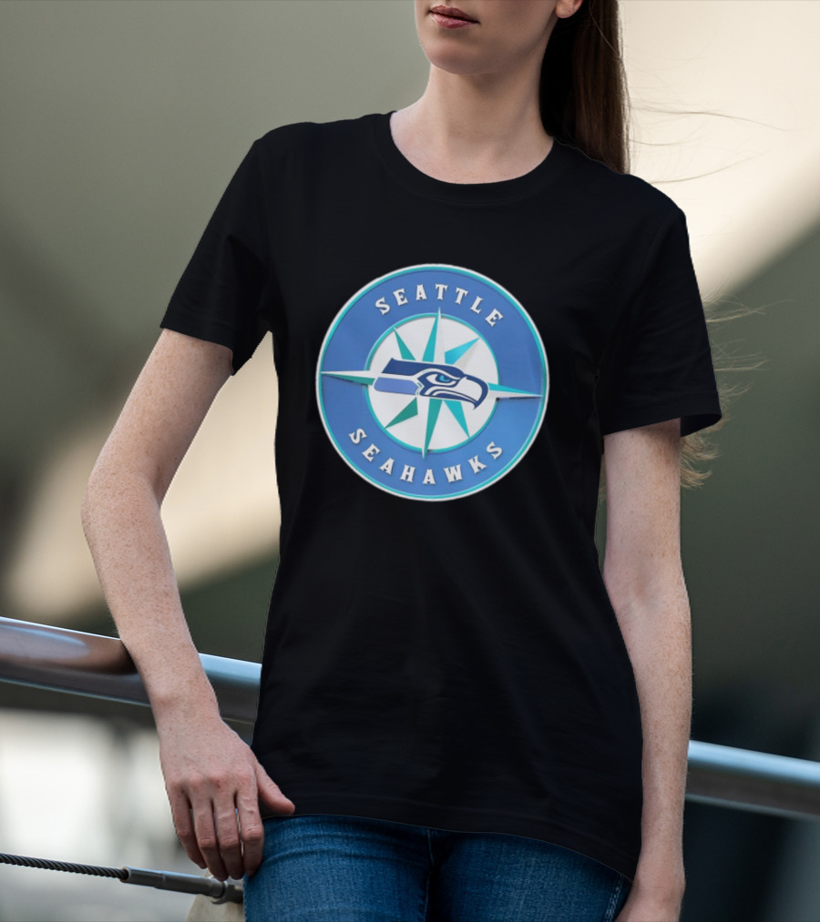 Seattle Seahawks X Mariners Logo Mashup NFL MLB Crossover T-Shirt