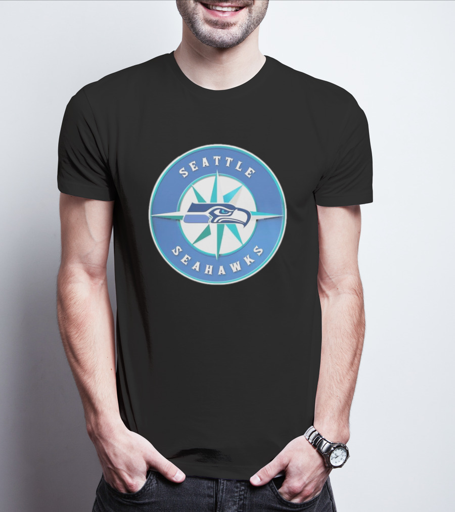 Seattle Seahawks X Mariners Logo Mashup NFL MLB Crossover T-Shirt