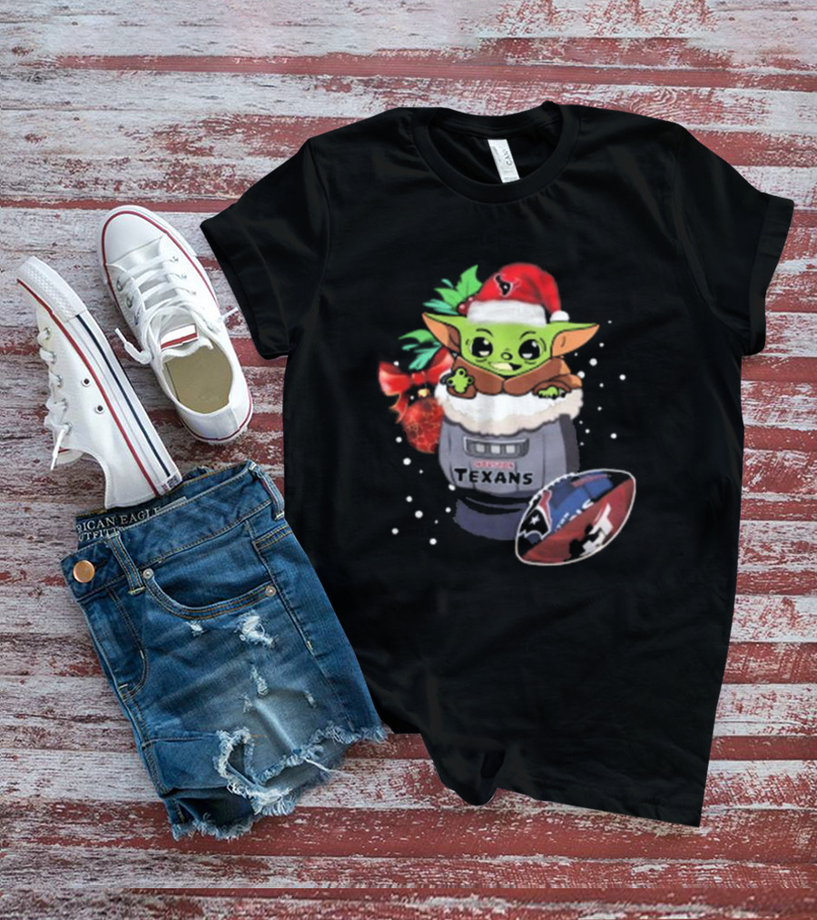 Houston Texans Baby Yoda Christmas Football T-Shirt