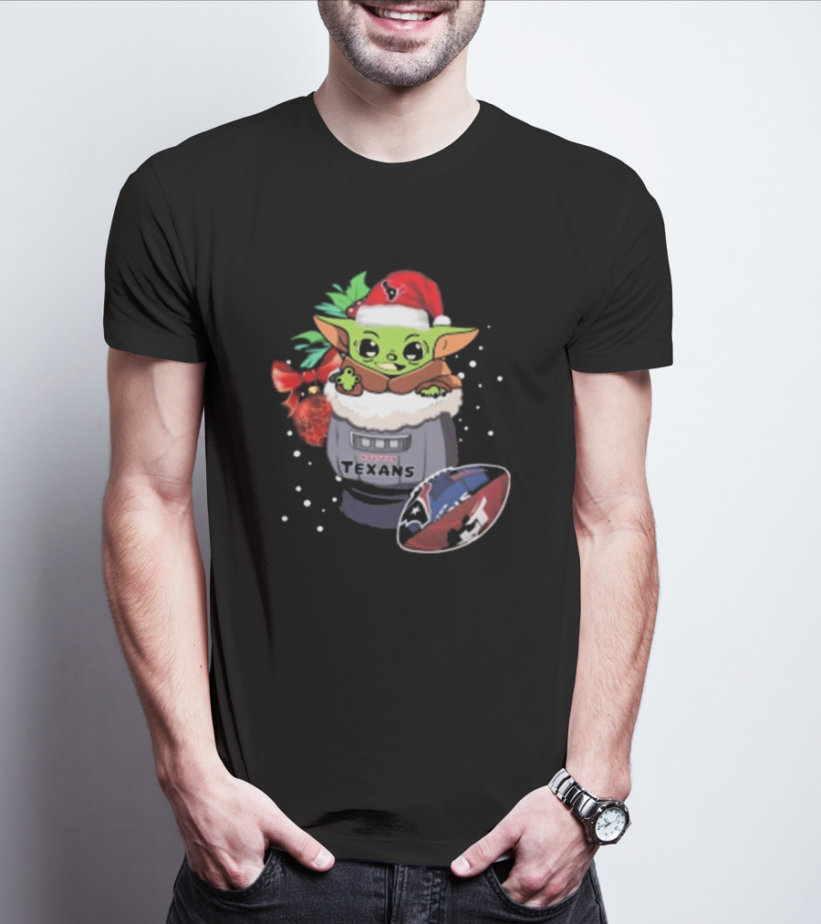 Houston Texans Baby Yoda Christmas Football T-Shirt