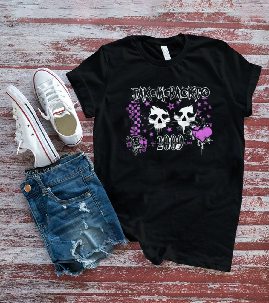 Take Me Back To 2009 Emo Punk Cats Purple Stars Heart Ramen Skulls T-Shirt