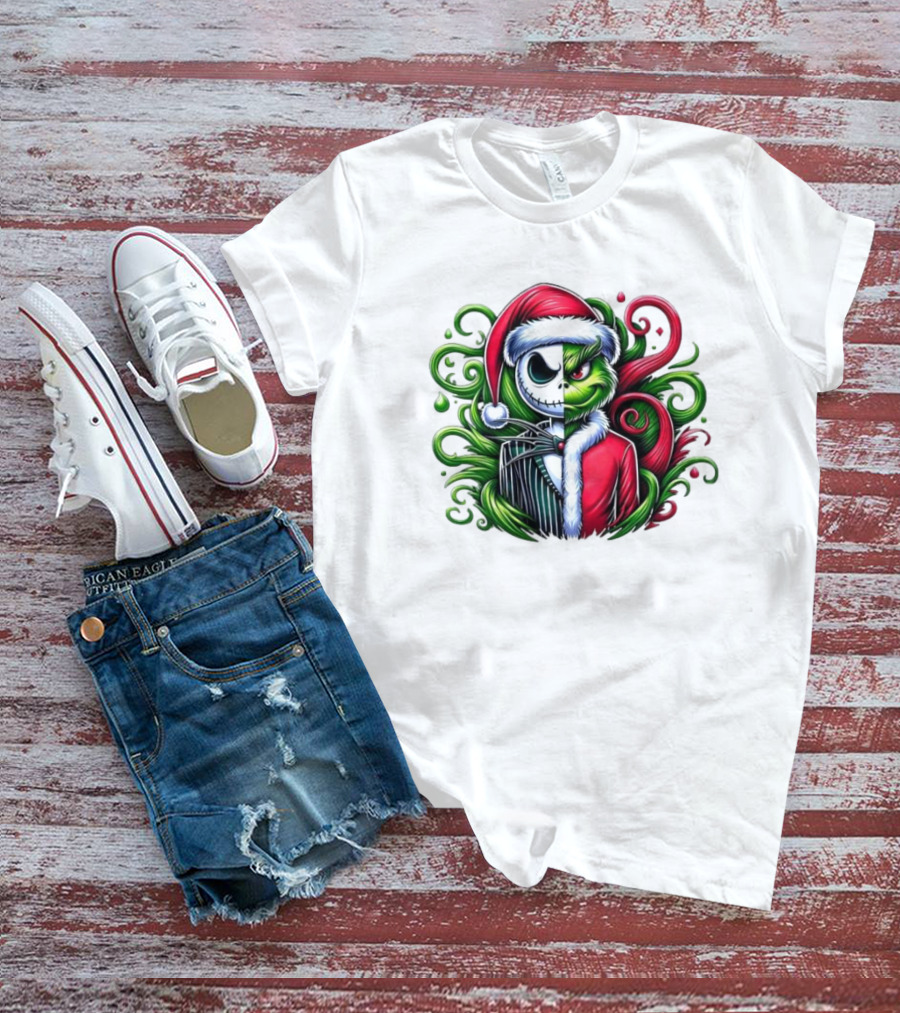 Jack Skellington Grinch Split Face Christmas T-Shirt