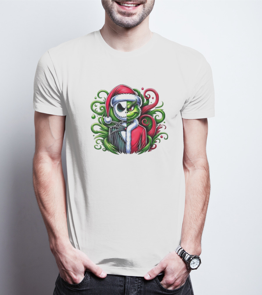 Jack Skellington Grinch Split Face Christmas T-Shirt