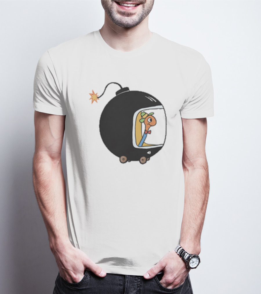 Lowly Car Bomb Cartoon Worm Inside By K. Thor Jensen T-Shirt