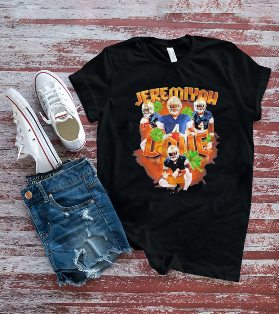 Jeremiyah Love Notre Dame Fighting Irish Football Player Clovers T-Shirt