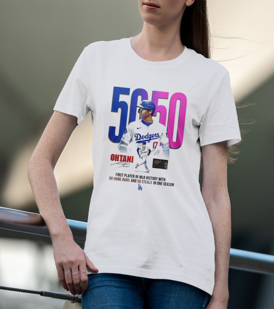 Los Angeles Dodgers Shohei Ohtani 50/50 First Player In MLB History With 50 Home Runs And 50 Steals In One Season T-Shirt