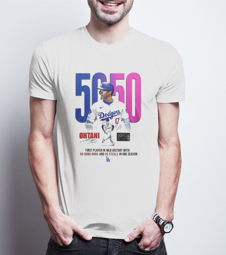Los Angeles Dodgers Shohei Ohtani 50/50 First Player In MLB History With 50 Home Runs And 50 Steals In One Season T-Shirt