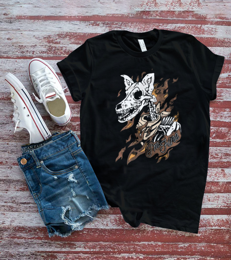 Ew Otto By Kris I’m Fine Skeleton Dog With Flames Vintage T-Shirt