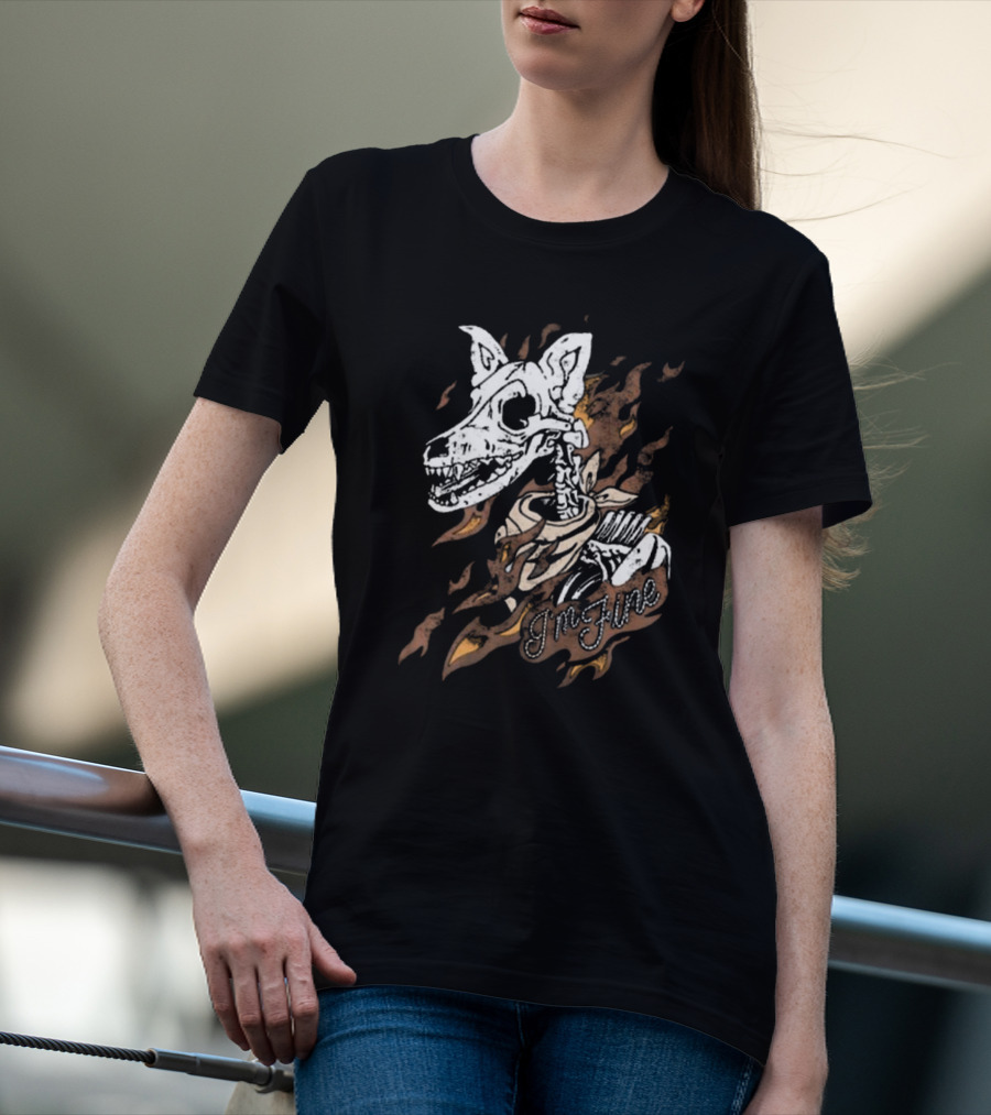 Ew Otto By Kris I’m Fine Skeleton Dog With Flames Vintage T-Shirt