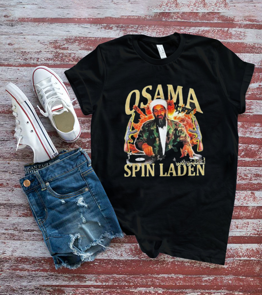 Osama Spin Laden DJ Guns Arabic Text T-Shirt