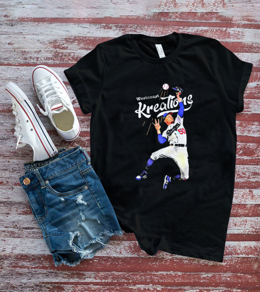 Mookie Betts Los Angeles Dodgers Westcoast Kreations Catching Action T-Shirt