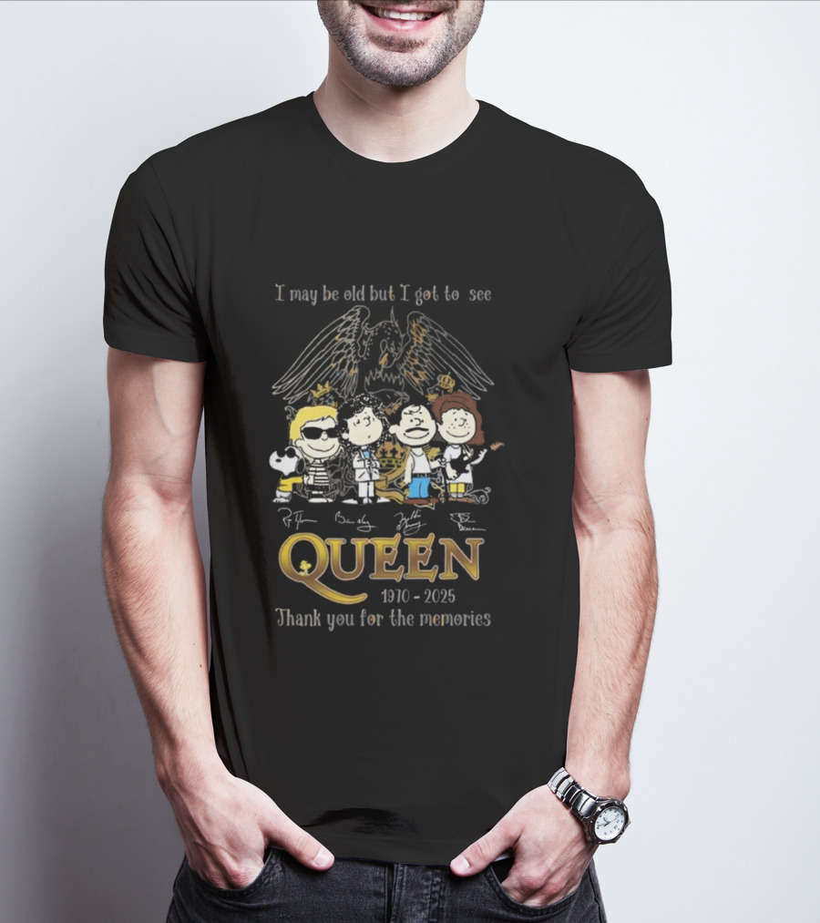 Peanuts Characters Queen 1970-2025 Thank You For The Memories Signatures T-Shirt