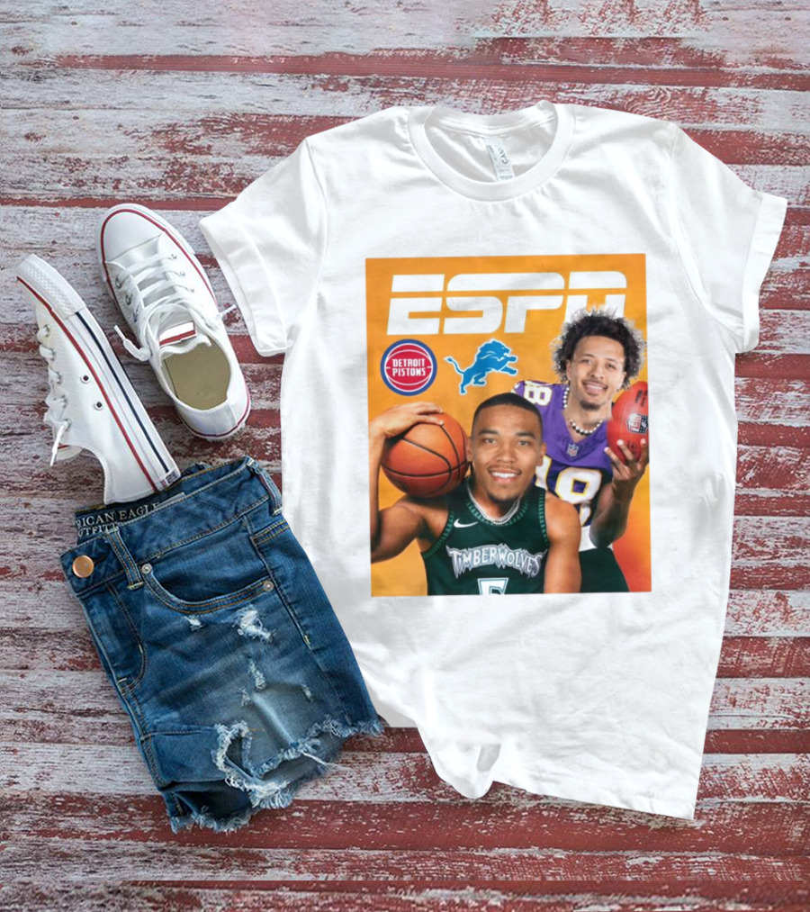 Cade Cunningham Amon Ra St. Brown ESPN Detroit Pistons Lions Timberwolves T-Shirt