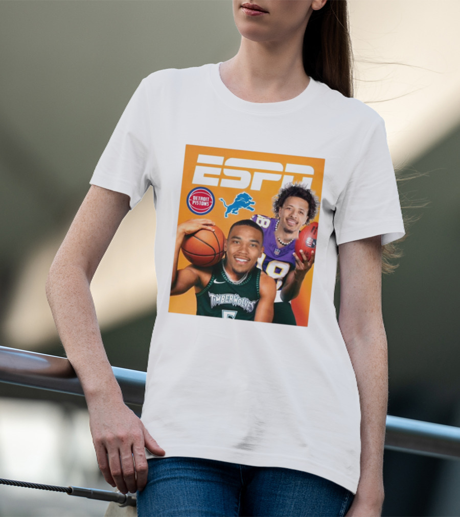 Cade Cunningham Amon Ra St. Brown ESPN Detroit Pistons Lions Timberwolves T-Shirt