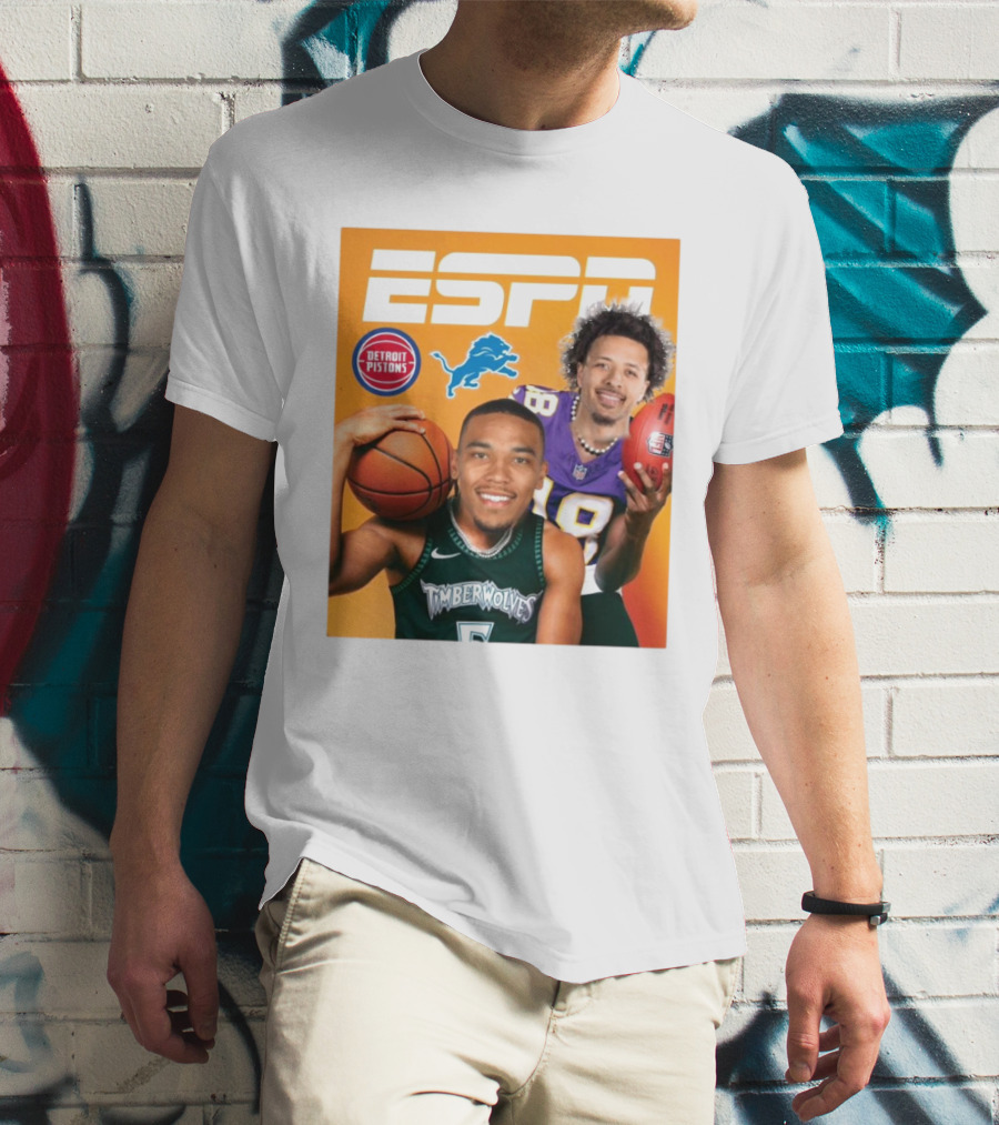 Cade Cunningham Amon Ra St. Brown ESPN Detroit Pistons Lions Timberwolves T-Shirt